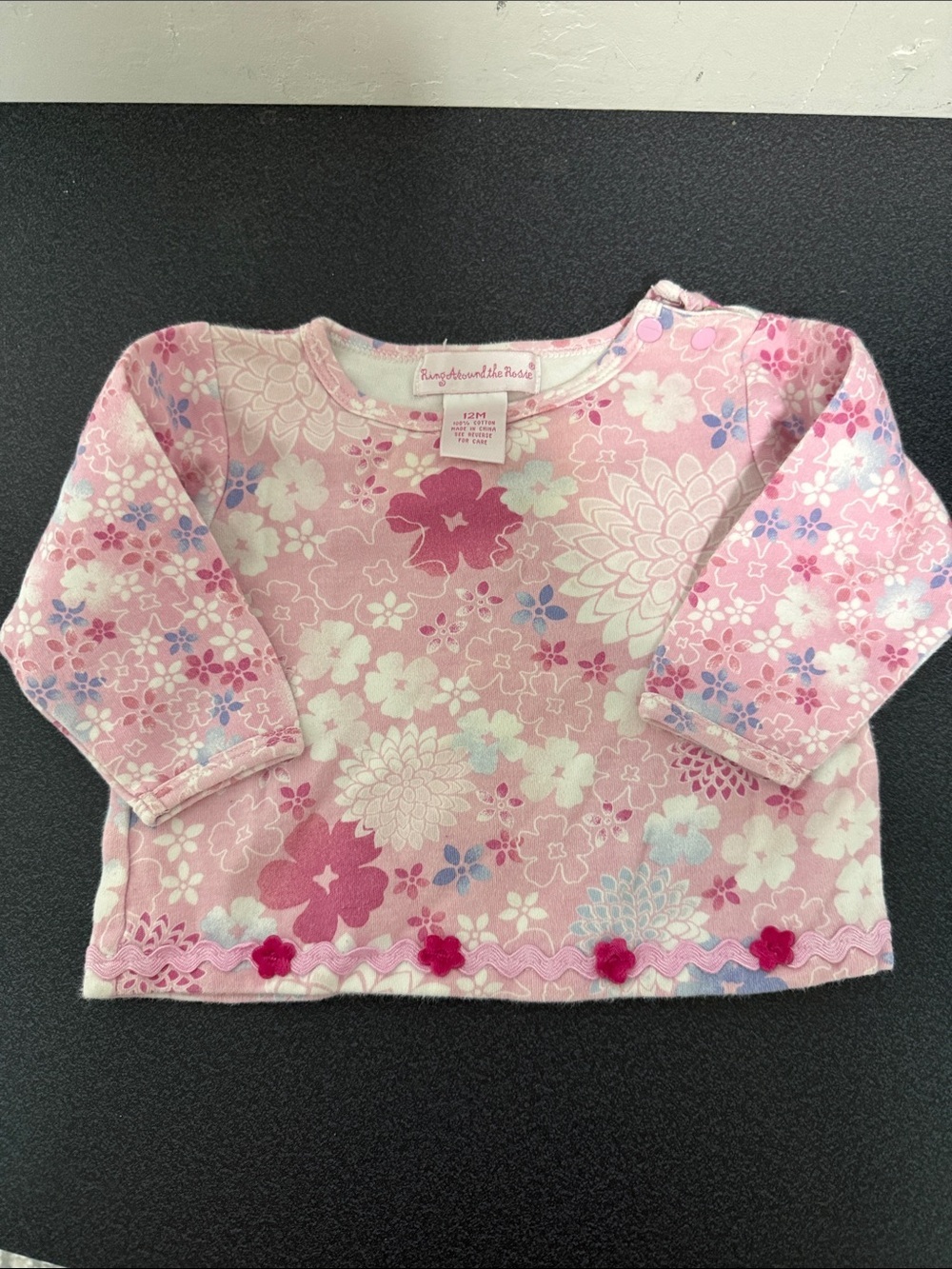 Ring Around the Rosie Pink Floral Long-Sleeve Top Y2K